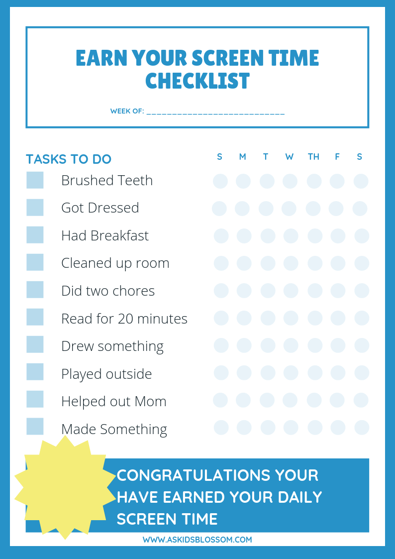 screen time checklist for kids