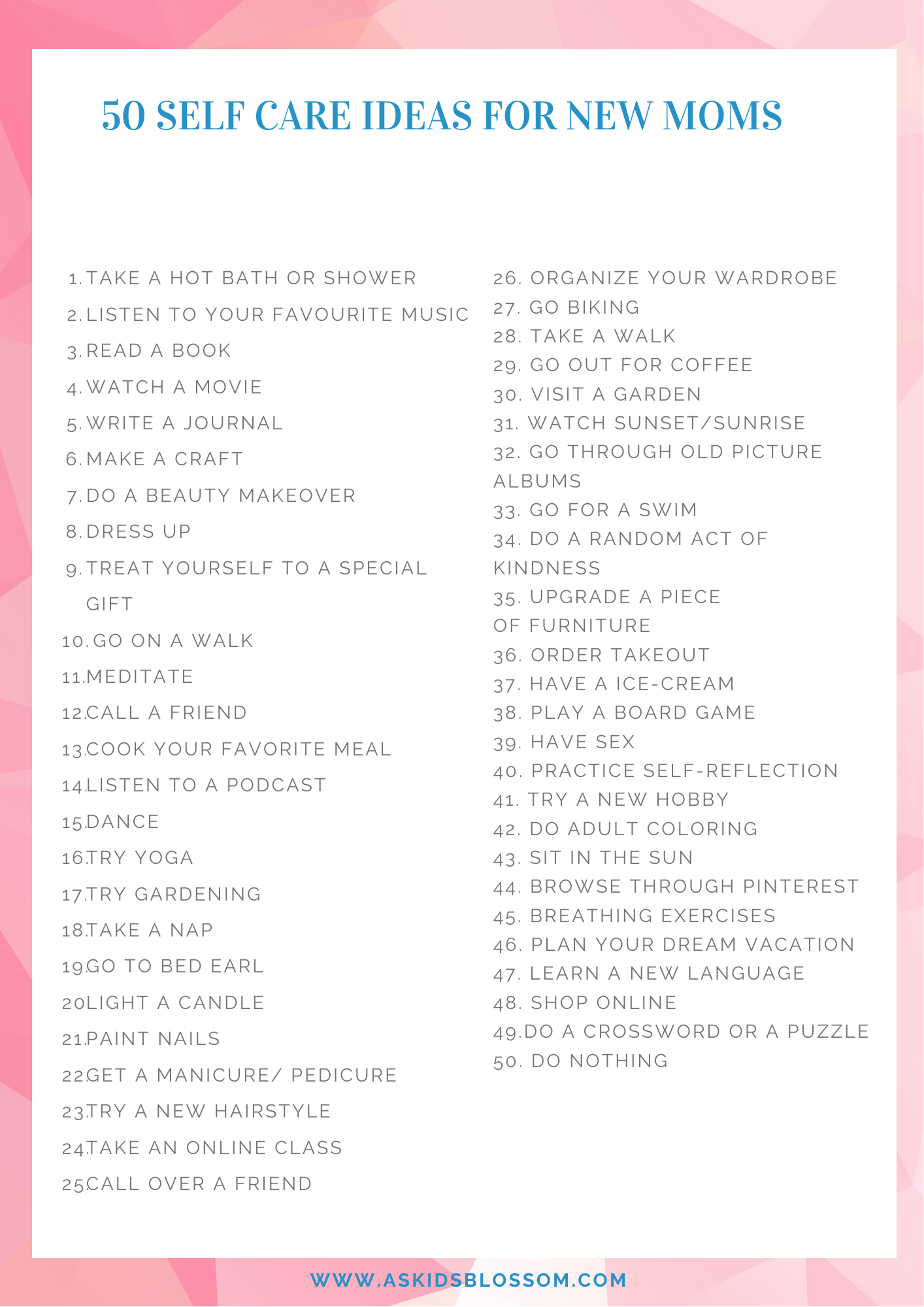 self care ideas for new moms 
