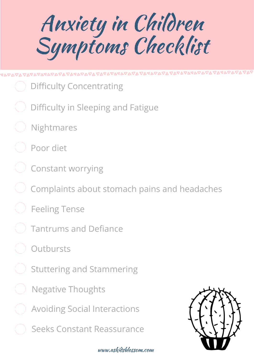 anxiety in children symptoms checklist